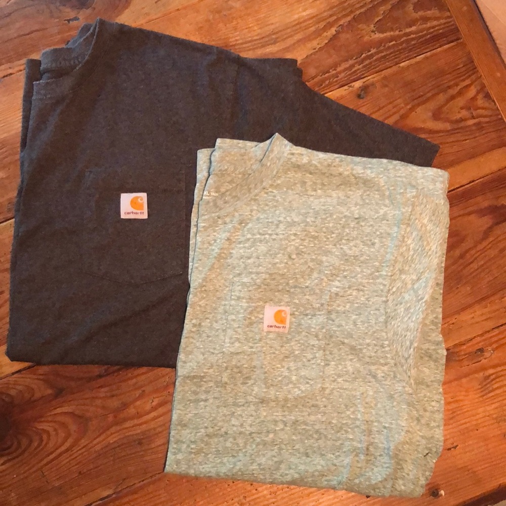 2 men’s Carhartt XL- Tall T-Shirts. 1- light green 1-charcoal short sleeve